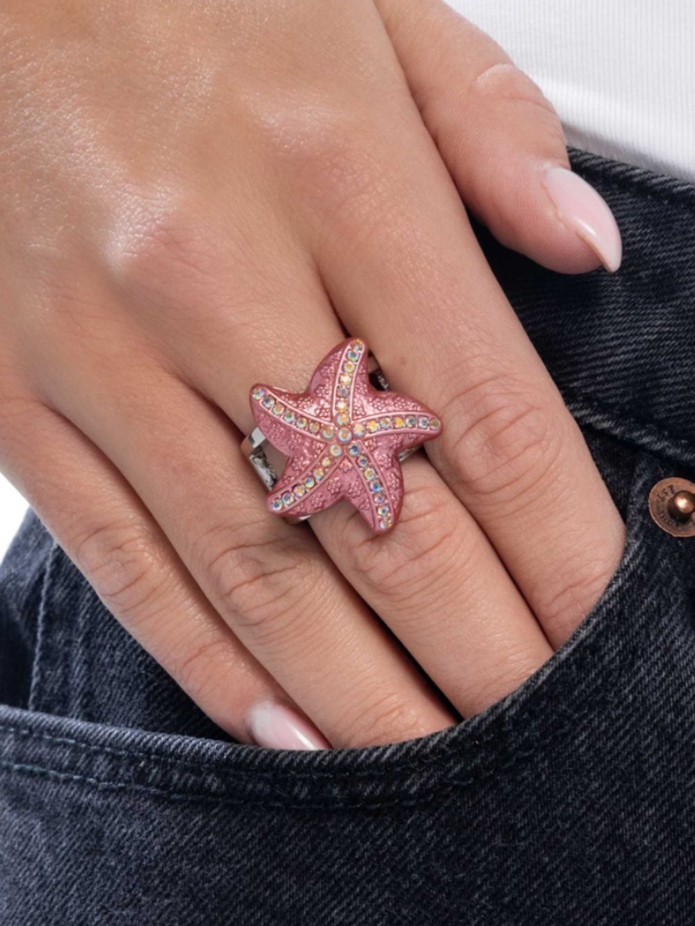 Pink Starfish Cocktail Ring